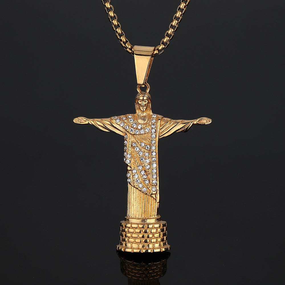 Vintage Stainless Steel Portrait Necklace City Of God Pendant