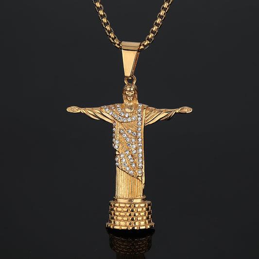 Vintage Stainless Steel Portrait Necklace City Of God Pendant